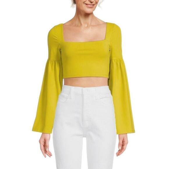NEW Susana Monaco Bell Sleeve Crop Top in Endive XLarge - Picture 1 of 8